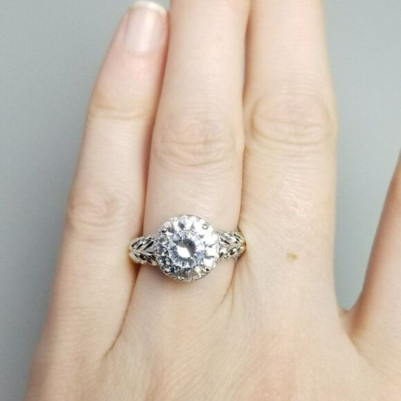 Vintage Sterling Silver Sparkling Round Rhinestone Ring, Size 5 Band, Estate - Picture 11 of 12